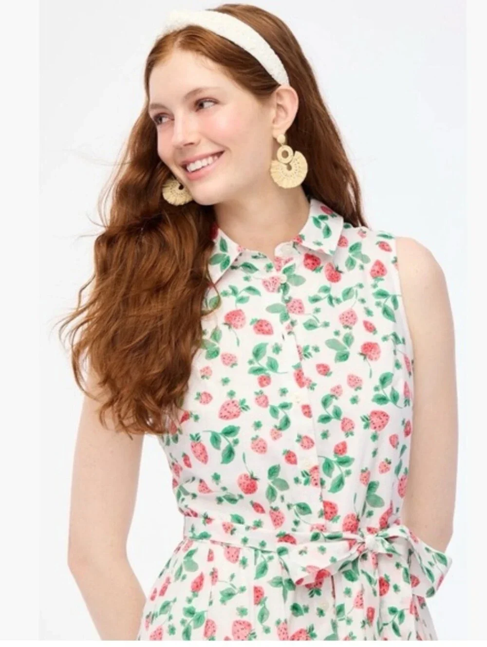 J.Crew Strawberry Print Collared Midi Dress Size 2 NWT